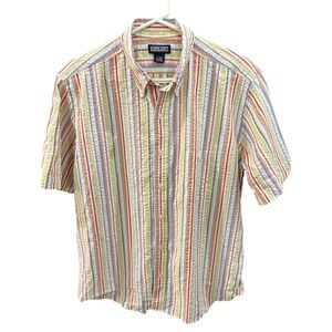 Land's End Multicolor Stripe Short Sleeve Button Down Shirt Men's Lg ~ 16-16 1/2